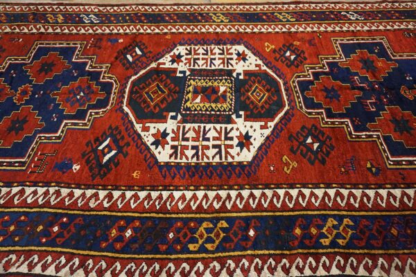 Bold red antique tribal geometric late 19th century caucasian lori pambak rug - image 9