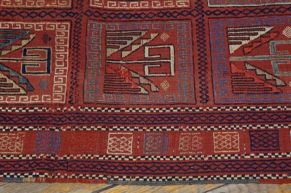 Late 19th century antique red tribal geometric pattern caucasian kilim verneh flat-weave carpet - image 7
