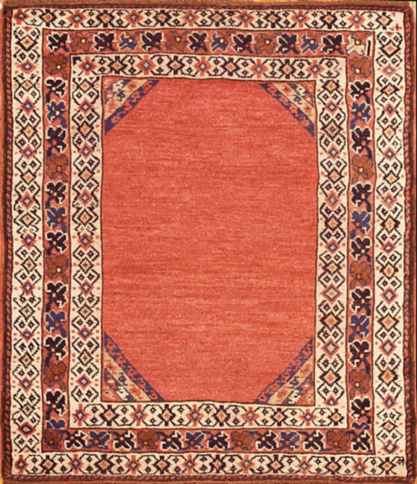 Antique caucasus kazak circa 1900 rust red hand knotted wool with geometric diamond guard bands carpet by rugs on net
