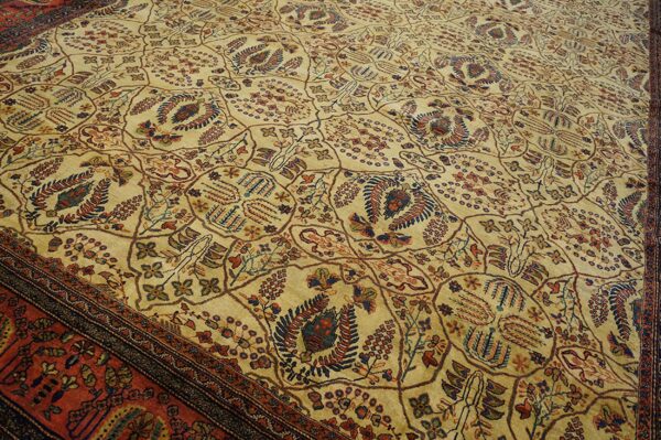 Fine allover floral cypress tree design antique late 19th century ivory persian sarouk farahan carpet - image 2