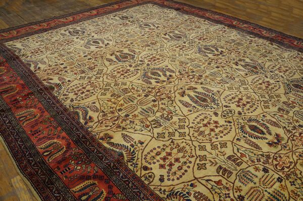 Fine allover floral cypress tree design antique late 19th century ivory persian sarouk farahan carpet - image 3