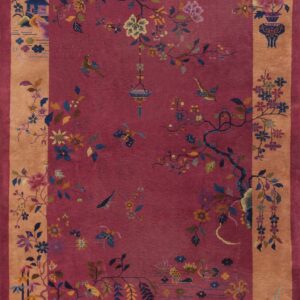Floral pattern on rich burgundy background 1920s Chinese Art Deco Carpet