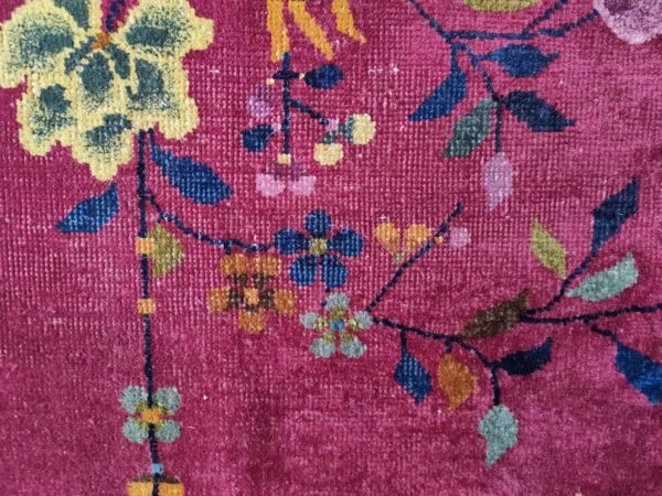 Antique small size purple color floral chinese art deco carpet - image 7