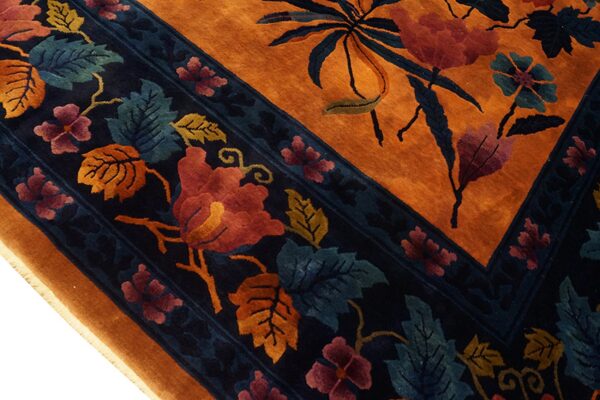 Antique yellow gold color floral room size chinese art deco carpet - image 7