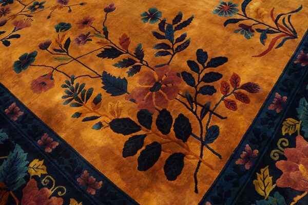 Antique yellow gold color floral room size chinese art deco carpet - image 6