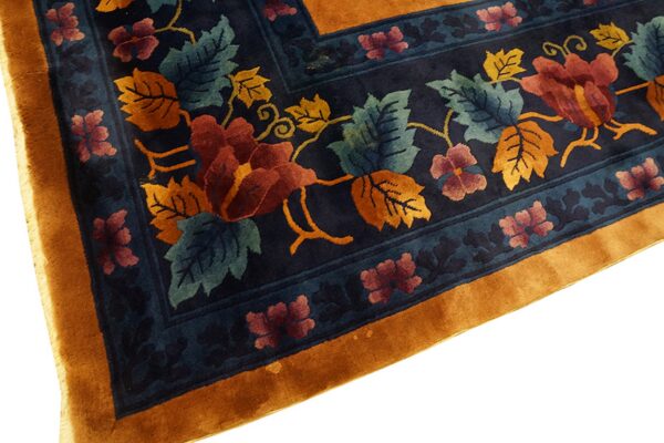 Antique yellow gold color floral room size chinese art deco carpet - image 2