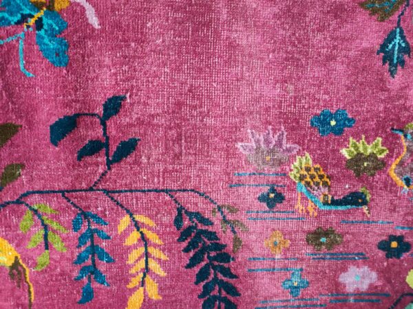 Antique small size purple color floral chinese art deco carpet - image 6