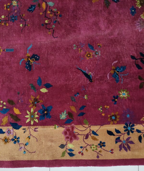 Antique small size purple color floral chinese art deco carpet - image 5