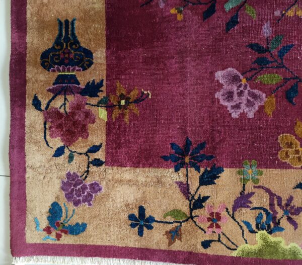 Antique small size purple color floral chinese art deco carpet - image 4