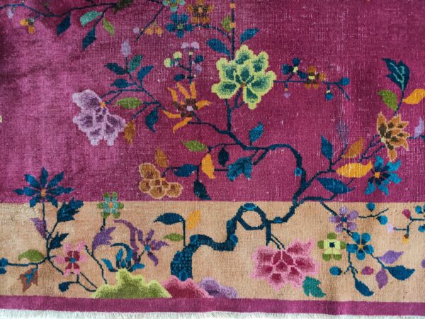 Antique small size purple color floral chinese art deco carpet - image 3