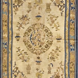 Antique Chinese Central Floral Roundel Ningxia Rug by Rugs On Net