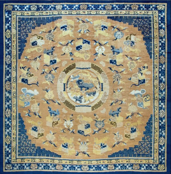 Antique chinese lions food dogs design square room size 18th century ningxia rug by rugs on net