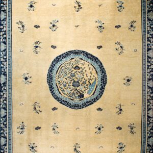 Intricate floral design on beige background Late 18th Century Chinese Ningxia Carpet (