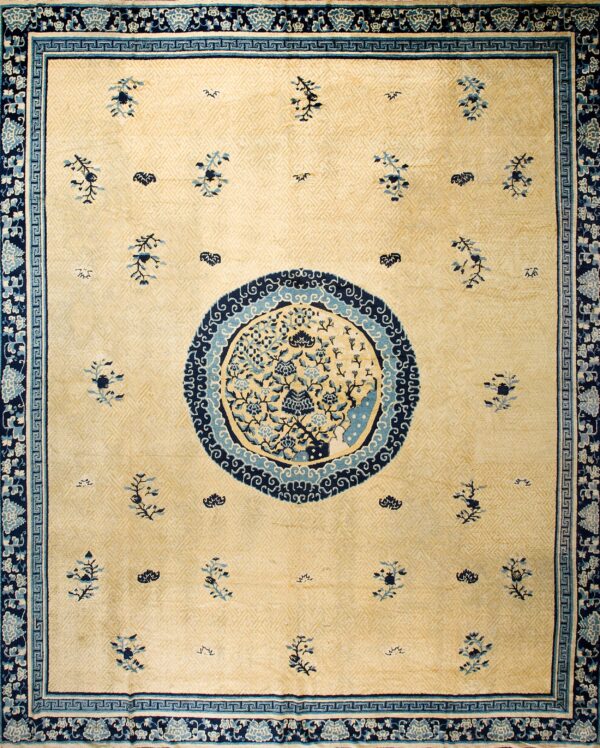 Intricate floral design on beige background late 18th century chinese ningxia carpet (