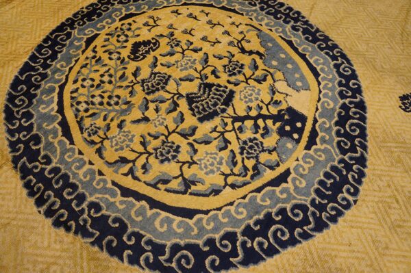 Large size rare late 18th century antique ivory scenic floral cloud band chinese ningxia carpet - image 6