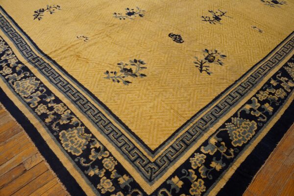 Large size rare late 18th century antique ivory scenic floral cloud band chinese ningxia carpet - image 5