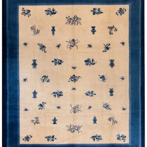 Blue and beige floral patterned carpet. 19th Century Persian Sarouk Farahan Carpet