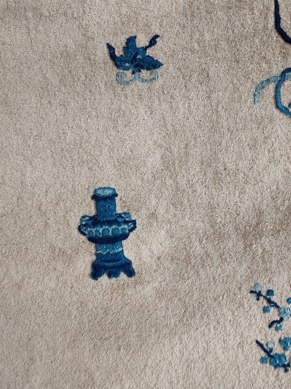 Ivory color antique late 19th century room size floral chinese peking carpet - image 4