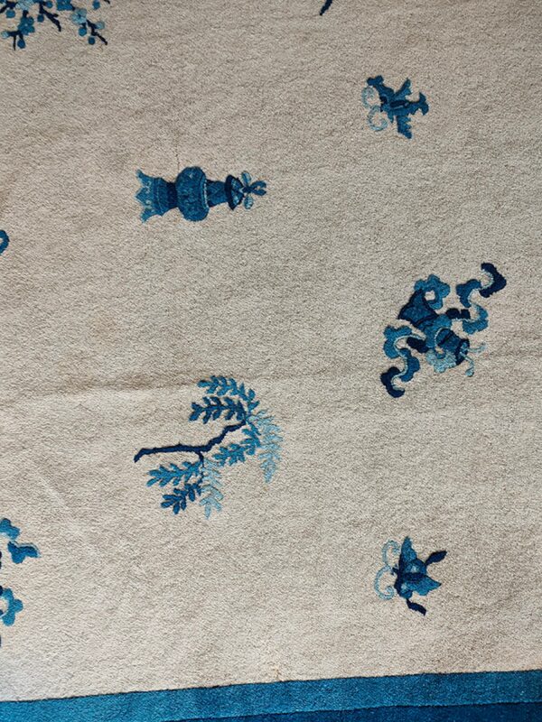 Ivory color antique late 19th century room size floral chinese peking carpet - image 3