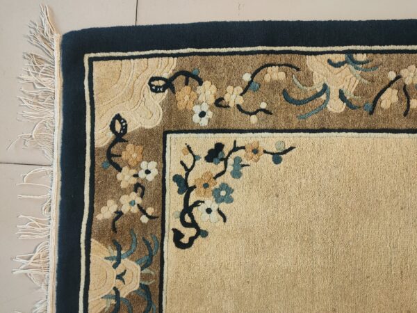 Light ivory cream color open field floral medallion antique chinese peking rug - image 2