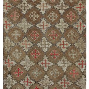 Antique Circa 1880 American Hooked Loop Pile featuring Muted brown khaki and Stylized cross motifs Carpet by Rugs On Net