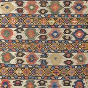 Antique Circa 1890 Caucasian Kilim with Serrated Geometric Motifs and Multicolor Jewel Tones Rug by Rugs On Net