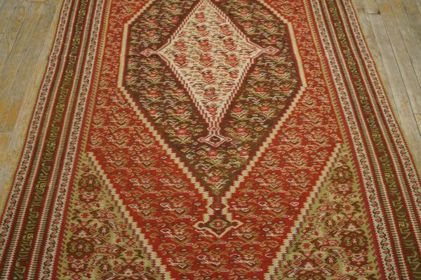 Kilim rug with geometric patterns in red, brown, and cream colors by rugs on net
