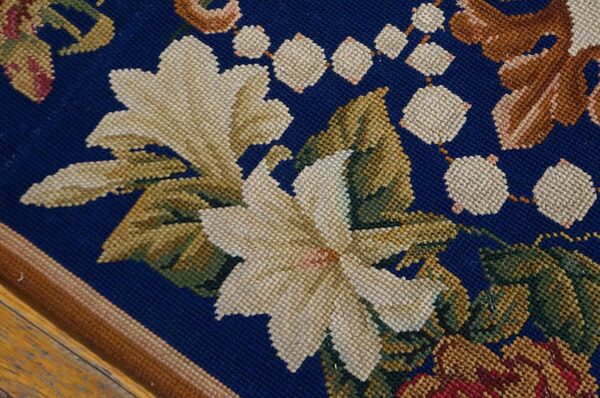 Blue floral fleur de lis design early 19th century antique oversized english needlepoint carpet - image 2