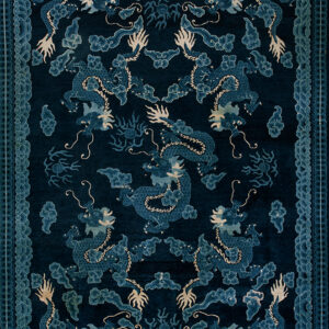 Formidable Dark Blue Background with Dragon Pattern Antique Chinese Peking Rug