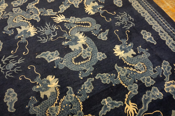 Dark blue dragon-patterned chinese rug