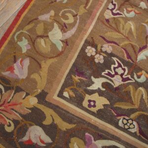 Close-up of a brown floral Aubusson rug detail by Rugs On Net. by Rugs On Net