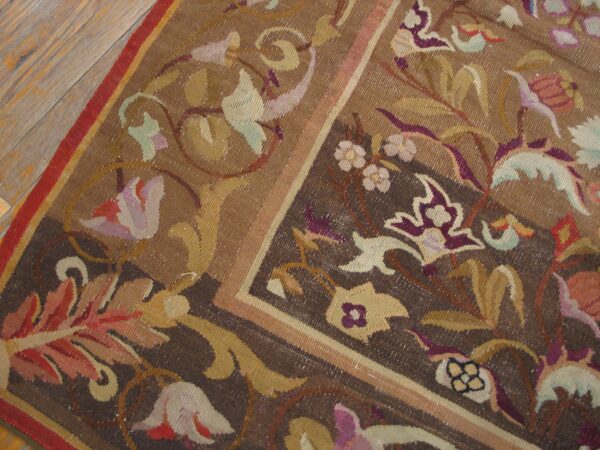 Close-up of a brown floral aubusson rug detail by rugs on net. By rugs on net