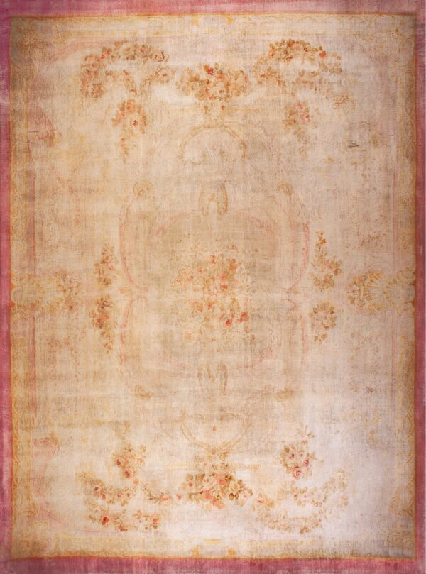Faded floral pattern on carpet. Late 19th century french savonnerie carpet