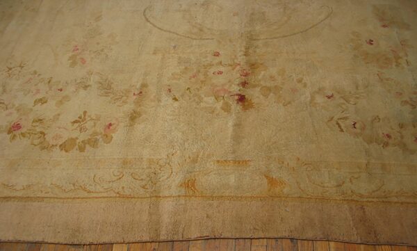 Late 19th century large antique light cream color floral french pile savonnerie carpet - image 2