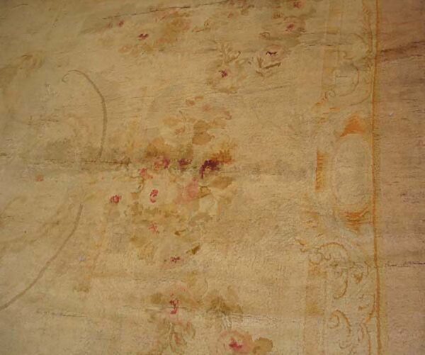 Late 19th century large antique light cream color floral french pile savonnerie carpet - image 3