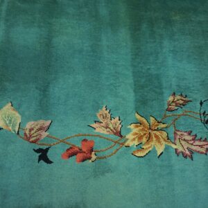 Green Ground with Flowers Antique Chinese Art Deco Rug