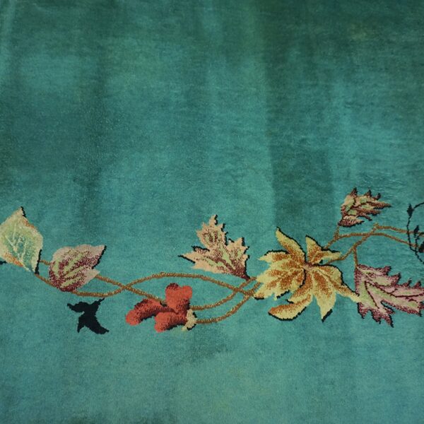 Green ground with flowers antique chinese art deco rug