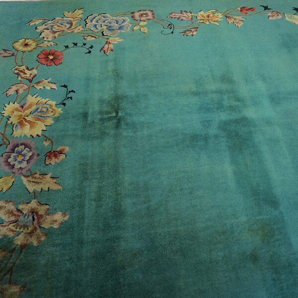 Green ground with flowers antique chinese art deco rug