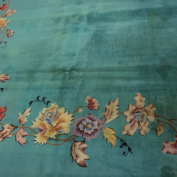 Green ground with flowers antique chinese art deco rug