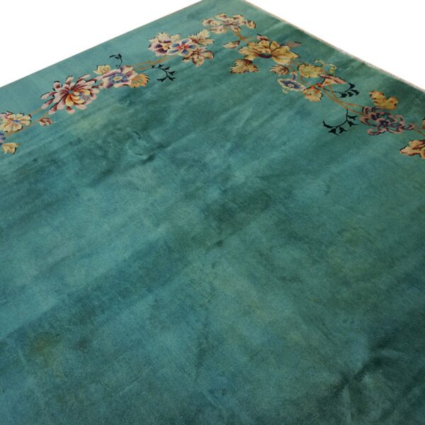 Green ground with flowers antique chinese art deco rug