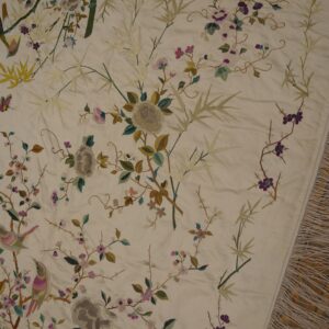 1900s Ivory Floral Tapestry Chinese Silk Embroidery 5'10" x 9' Wall Hanging