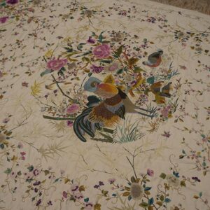 1900s Ivory Floral Tapestry Chinese Silk Embroidery 5'10" x 9' Wall Hanging