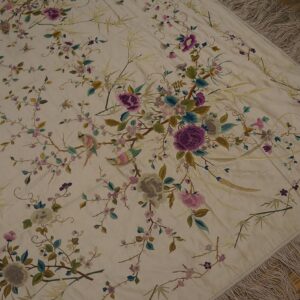1900s Ivory Floral Tapestry Chinese Silk Embroidery 5'10" x 9' Wall Hanging