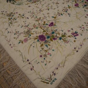 1900s Ivory Floral Tapestry Chinese Silk Embroidery 5'10" x 9' Wall Hanging