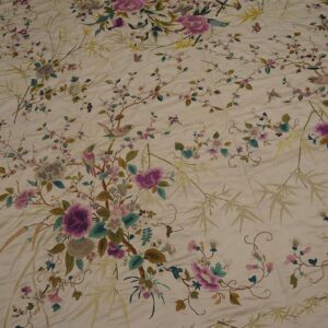 1900s Ivory Floral Tapestry Chinese Silk Embroidery 5'10" x 9' Wall Hanging