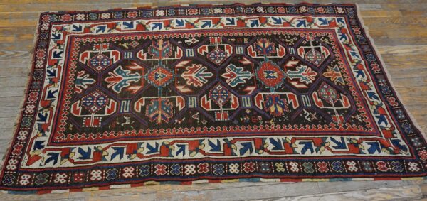 Dark field antique caucasian rug with geometric motifs by rugs on net
