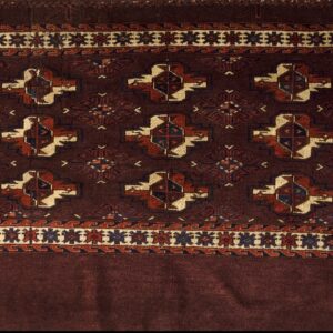 Antique Late 19th Century Turkmenistan Tekke Hand Knotted Deep Maroon Field Repeating Geometric Guls Rug by Rugs On Net