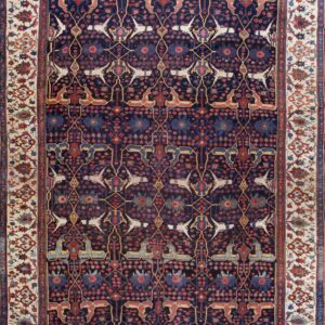 Antique Oversized Late 19th Century Persian Bidjar with Deep navy field and Salmon pink and light blue accents Rug by Rugs On Net