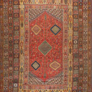 Antique Oversized Moroccan Rabat Salmon Wool dense geometric scatter field Palace Size Carpet by Rugs On Net