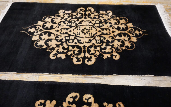 Pair of black antique artistic chinese art deco small scatter size area rugs - image 3